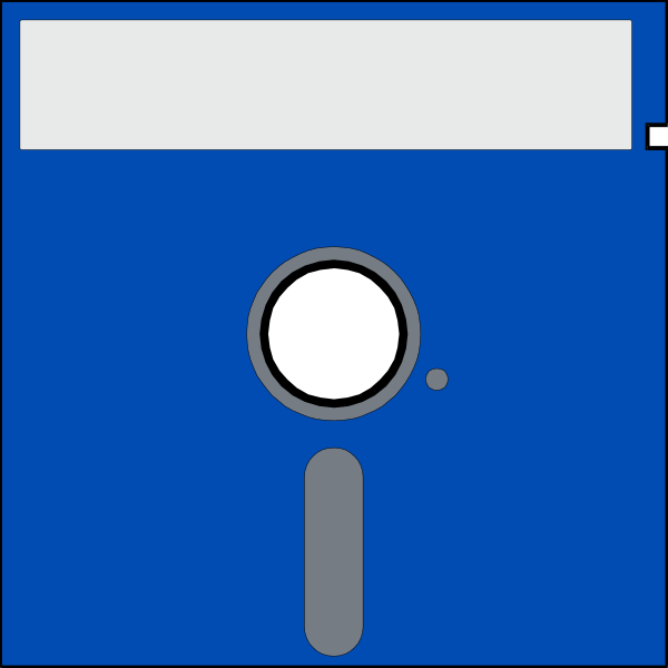 The image shows a blue floppy disk with an icon of a magnifying glass on it against a white background to its right side; there is no text present in this clip-art illustration.