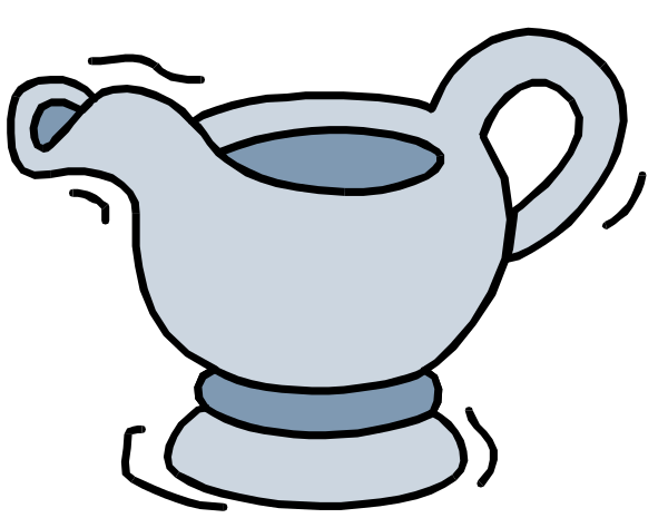 The image shows a simple line drawing of an iconic teapot with its lid open on top against a black background.