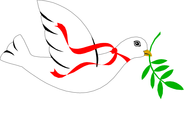The image shows a black background with three red lines forming an abstract shape that resembles a bird flying over some green leaves on what appears to be a branch of a plant.