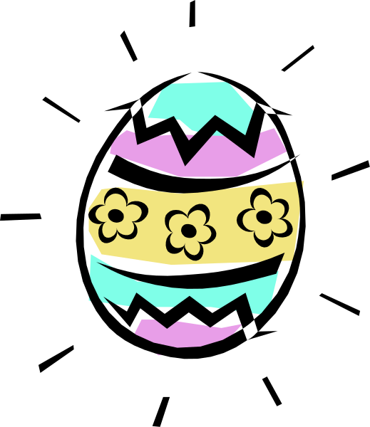 The image shows a colorful Easter egg with flowers on it against a black background.