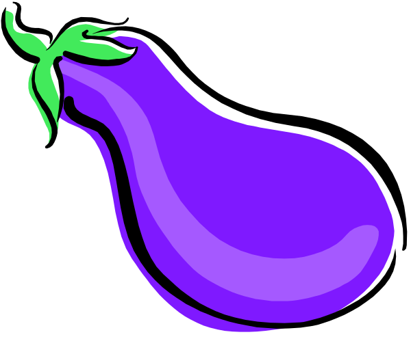 The image shows a purple eggplant with green stems on either end against a black background.
