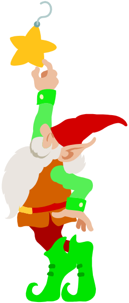 The image shows a cartoon gnome holding an apple with a star on it while standing next to what appears to be a mushroom in front of him.