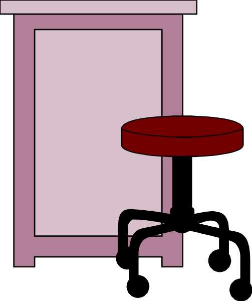 The image shows a cartoon of an open door with no frame around it on what appears to be a wallpaper background that looks like bricks in black and white tones; there is also a small red stool next to the doorway, suggesting someone might sit or stand upon entering through this opening.