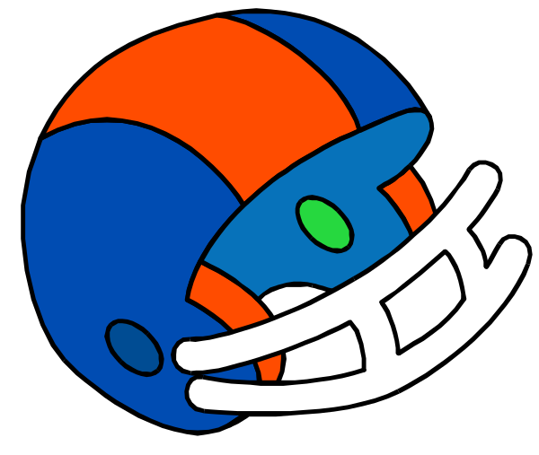 The image shows a cartoon helmet with eyes that appear to be looking upwards towards another object which is also depicted as an animated football player's head wearing a similar helmet but without any visible features like teeth, nose, etc., suggesting it might represent a different team or position in the game of American Football.