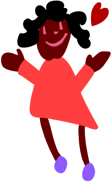The image shows a simple line drawing of an animated character that resembles a child with arms outstretched as if dancing or celebrating, set against a plain background without any additional context provided by other elements in the picture.