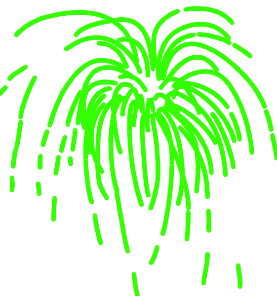 The image shows a green firework with multiple sparks against a black background on what appears to be an electronic device screen displaying this clip-art graphic.