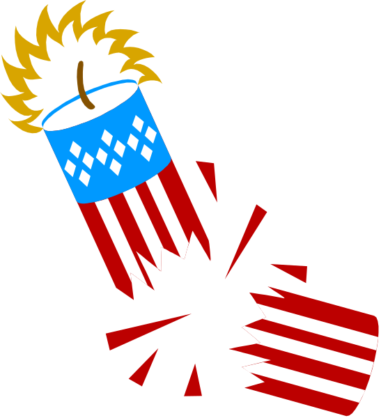 The image shows a stylized graphic of an American flag with stars on it being ripped apart by what appears to be dynamite fuses exploding outward from its center.