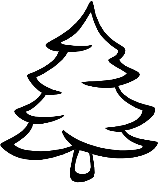 The black and white silhouette of a Christmas tree on top of another smaller pine tree with snowflakes falling around it in an animated gif format.