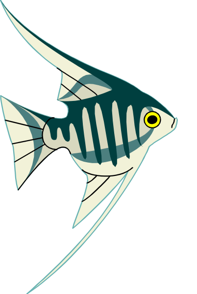 The image shows a stylized fish with stripes of blue, white, black, yellow, red, green, gray, orange, purple, pink, brown, cream, beige, tan, light blue and darker shades in between them against a solid background color that is not visible.