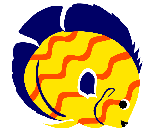 The image shows a cartoon fish with an exaggeratedly large eye looking surprised next to its own tail fin that has flames on it.