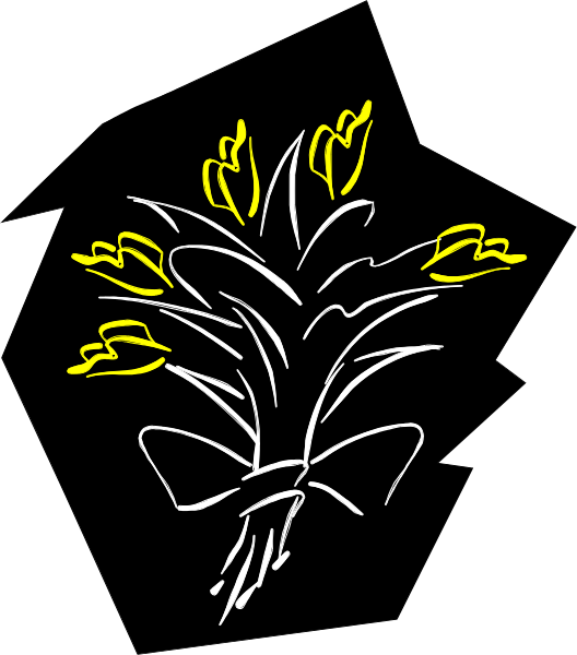 The image shows a digital illustration of three yellow daffodils with green stems against a black background.