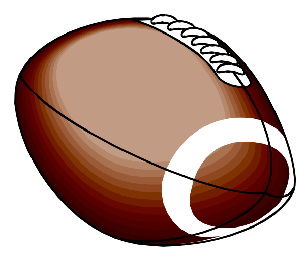 The image shows a stylized depiction of an American football with red and white stripes on its sides, set against a black background that has some abstract shapes in shades of pink and orange at one end.