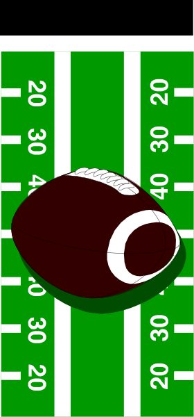 The image shows a black dot on top of an American football field with yard lines indicating distances to first downs from 10 yards up to 495 yards in increments of ten yards each way, and it is set against a gray background that resembles grass or turf typical for the playing surface. The image has been edited to include this dot on top of the field as if representing an object being measured by distance from first downs during gameplay.