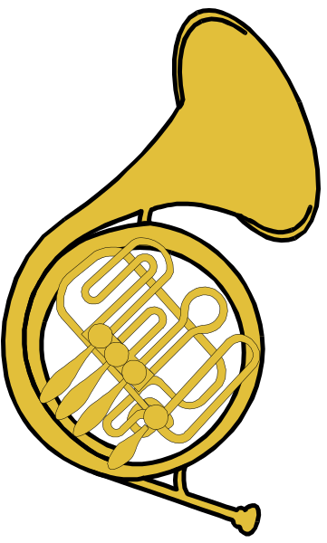 The image features a yellow trombone with its bell facing upwards against a black background.