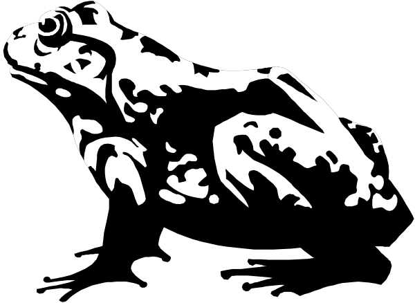 The black and white silhouette of a frog with its tongue out on what appears to be an ice cream cone background.