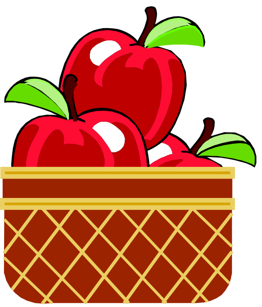 The illustration shows a red basket filled with apples on top of each other inside it; there is no visible text in this image.