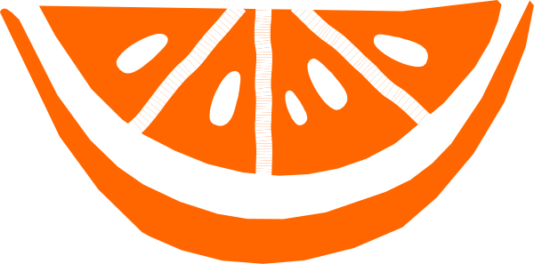 The image shows a red smiley face with white dots for eyes against an orange background that resembles watermelon slices.