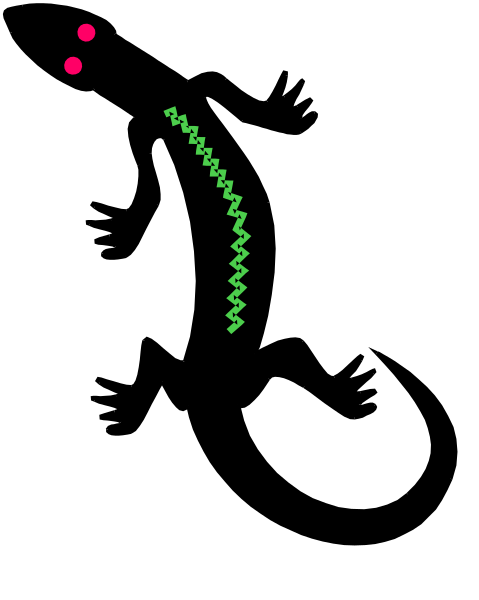 The image shows a simple line drawing of an abstract shape with two dots connected by lines forming what appears to be a stylized representation of a person walking on a pathway in front of some trees under clear skies, set against a dark background that resembles nighttime or space.