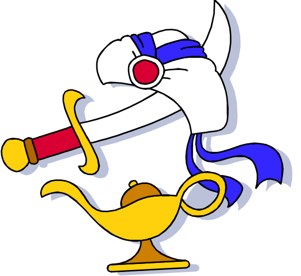 The image shows a cartoon character with an axe on its back riding a unicorn that is pulling a carriage carrying a trophy labeled "first place."