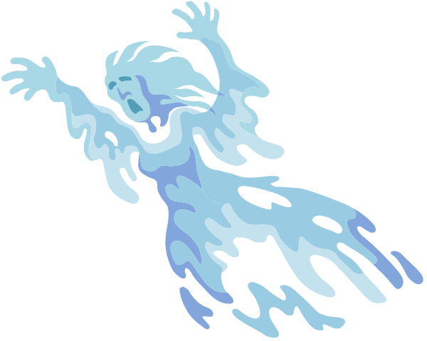 The image shows a cartoon of an animated character with flowing hair that resembles waterfall patterns flying through space against a dark background.
