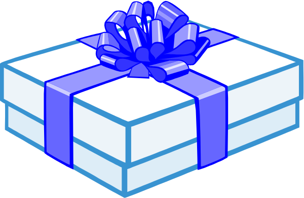 The image shows a digital illustration of two gift boxes with blue ribbons tied around them against a black background.