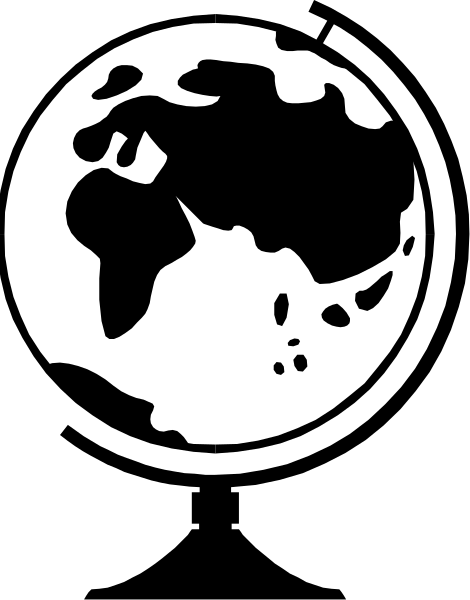 The black and white silhouette of a globe with landmasses visible against an outer space background featuring stars.