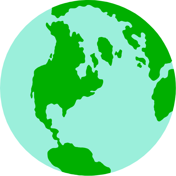 The image shows two stylized representations of Earth with a green landmass on each side connected by water; there is no text present in this clip-art illustration.