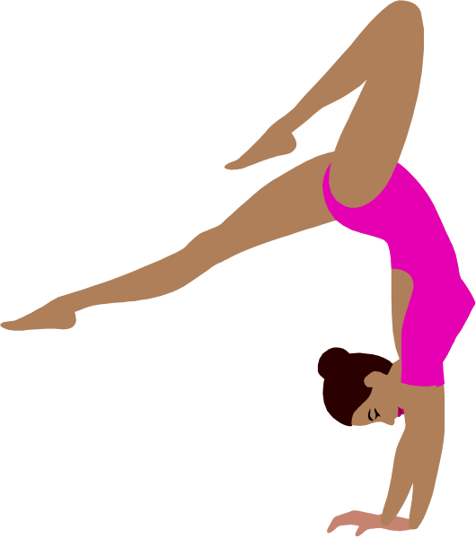 The image shows a cartoon of an athlete performing gymnastics on a balance beam with their arms outstretched for support.