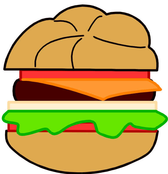 The image shows a hamburger with various toppings such as lettuce, tomato, cheese, onion rings, pickles, ketchup, mustard, mayonnaise, bacon and an egg in one half of it, while the other side is plain without any topping.
