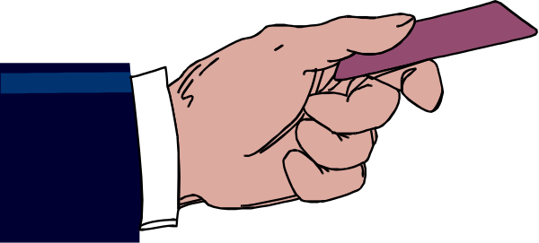 The image shows a hand holding an object that resembles a knife with blue handle against a black background; there is no text present in this clip-art illustration.
