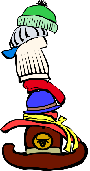 The image shows a stack of colorful hats with various patterns on them against a black background.