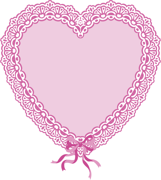 The image shows a pink heart with lace detailing around it on top of what appears to be white paper against a black background.