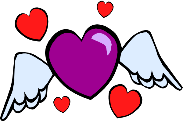 The image shows a purple heart with two wings on either side of it surrounded by red hearts that have white outlines forming an infinity symbol around them.