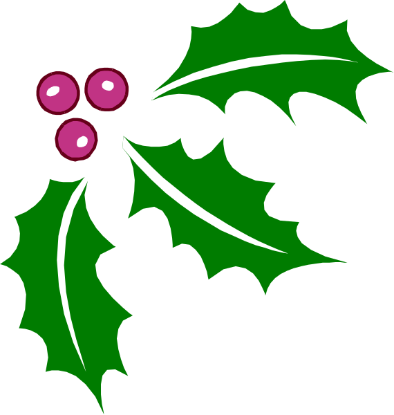 The image shows a graphic of two holly leaves with berries on either side against a black background.