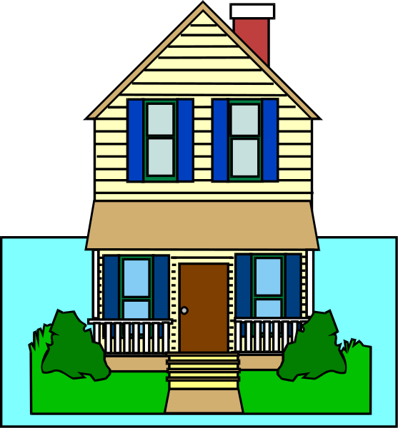 The illustration shows a two-story house with white walls on an overcast day; there is no visible text within this image to provide additional context about its content.