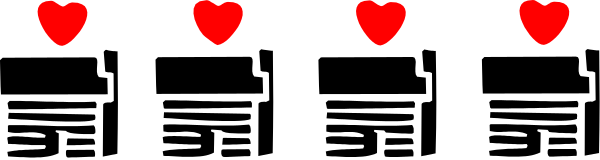 The image shows a gray background with red hearts arranged along its bottom edge against white space above them.
