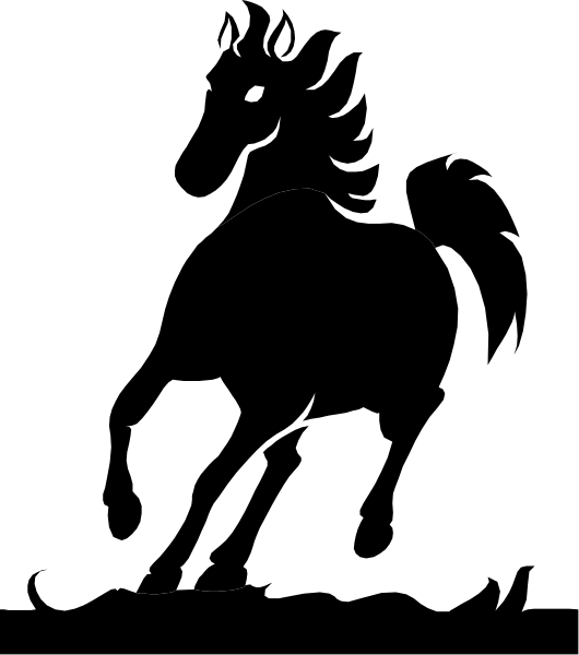 The image shows a horse standing next to an arrow pointing upwards with two lines on it indicating height measurements of 10 feet for its head and neck area. There is no text present in this clip-art illustration, which focuses solely on these elements without any additional context or background details provided within the frame itself. The image does not contain people, animals other than horses, actions taking place, nor a specific setting beyond what has been described above.