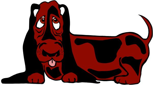 The image shows a red dog with its tongue out sitting on top of what appears to be an ice cream cone-shaped object in front of it.