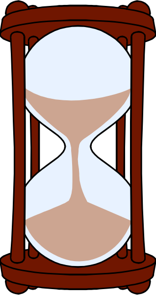 The image shows a red hourglass with white sand inside it against an unseen background.