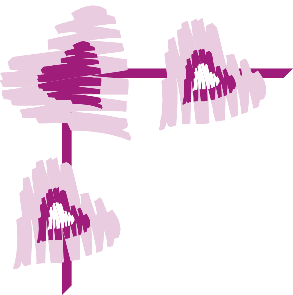 The image shows a black background with three purple hearts of varying sizes placed at different points on what appears to be an abstract grid pattern that resembles sound waves emanating from each heart's center.