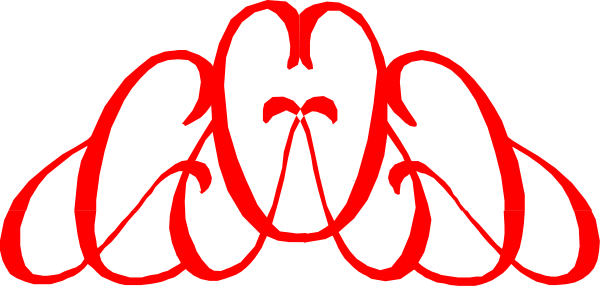 The image shows a red abstract design that resembles an intricate pattern of interconnected shapes with no clear recognizable forms within it; there is nothing specific to identify in terms of objects, people, animals, actions, and setting as this appears more like an artistic or decorative piece rather than depicting any real-world scene.