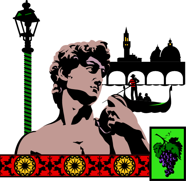 The image shows a black and white illustration of an ancient Greek statue holding what appears to be grapes with vines in front of it on either side; there is also a small red circle at bottom right corner, possibly indicating some sort of symbolism related to wine or art appreciation.