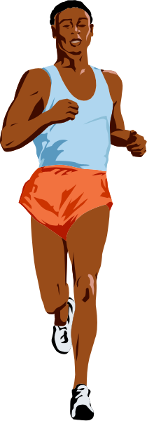 The image shows a runner with an Olympic uniform running on track against blurred backgrounds of other runners.