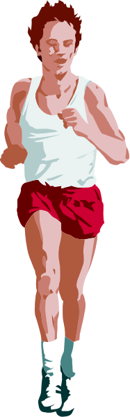 The image shows a person running on an outdoor track with red shorts visible against their legs; there is no text present within this small clip-art image.