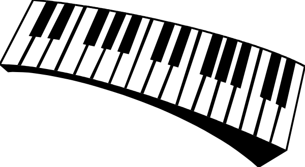 The image shows a black and white keyboard with keys that have been arranged to resemble musical notes on them.