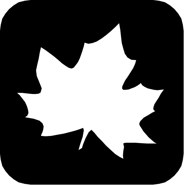 The black and white silhouette of a maple leaf on a dark background.