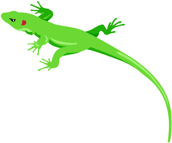 The image shows a cartoon lizard with green skin flying through midair against a black background.