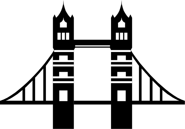 The black and white pixelated silhouette of a church with towers against an indistinct background.