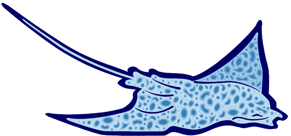 The image shows a blue whale with spots swimming underwater next to an iceberg.