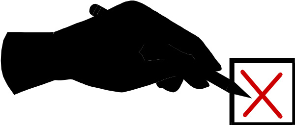 The image shows a black square with two red crosses on it against a grey background.